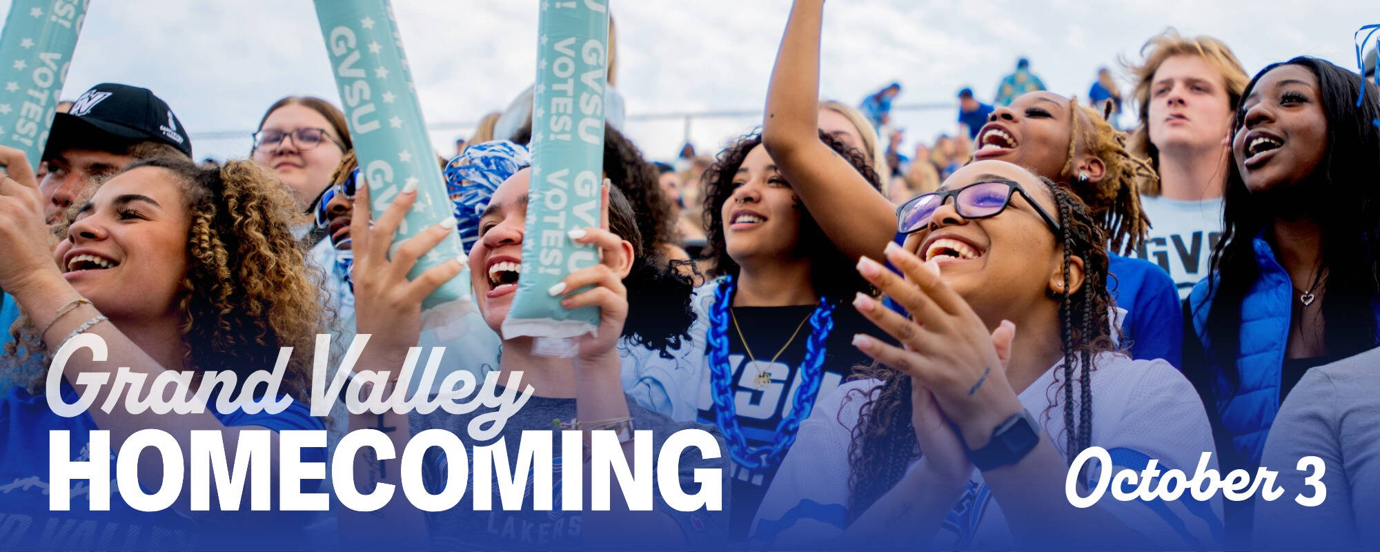 Students cheer on the football team in Lubbers Stadium Grand Valley Homecoming October 3